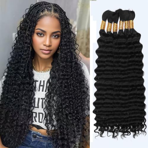 Human Braiding Hair for Boho Braids,150g 22 inch 6 Bundles Deep water Wave Bulk Boho Curly Human Hair for Braiding,Natural Color No Weft 12A Wet and Wavy Human Knotless Braiding Hair Extensions