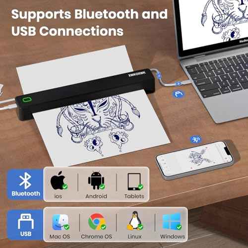 Tattoo Stencil Printer with 10pcs Transfer Paper and Thermal Paper,Tattoo Machine for Beginners&Artists,Portable Bluetooth Wireless Inkless Printer Compatible with Phone/Pc
