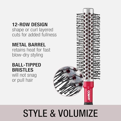 Conair Style & Volumize Metal Round hair brush - Blow Drying brush - Hairbrush for Short Hair Length - Color at random -1 Count