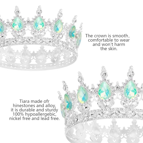 Queen Crown Rhinestone Wedding Crowns and Tiaras for Women Costume Party Hair Accessories Princess Birthday Crown Crystal Bridal Crown (Silver Fantasy Light Green)