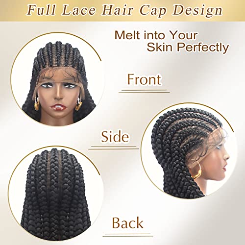 36" Full Lace Braided Wigs for Black Women Jumbo Box Braids Lace Front Wig with Baby Hair Lightweight Synthetic Lace Frontal Black Cornrow Twisted Wigs (Black)