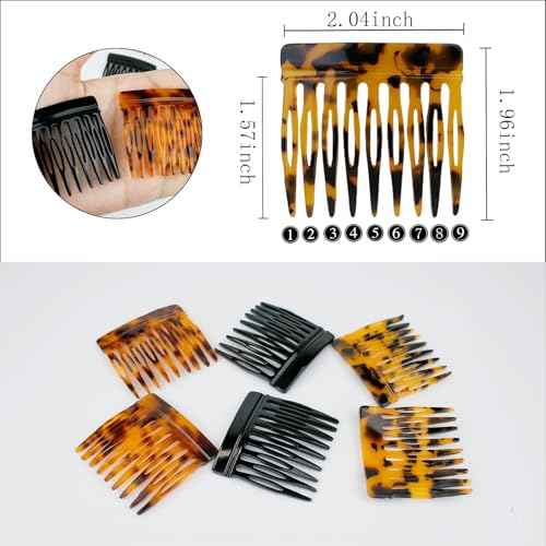 6 Pcs French Hair Side Combs for Women Bun Small Twist Hair Decorative, Strong Hold Clips for Women Bun(Brown, Black)