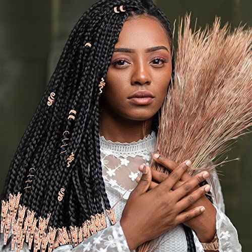 130 Pieces Locs Hair Jewelry for Women Goddess Dreadlocks Accessories kit Faux Locs Beads,Braids Hair Cuffs Decoration Charms (Rose Golden)
