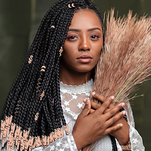 130 Pieces Locs Hair Jewelry for Women Goddess Dreadlocks Accessories kit Faux Locs Beads,Braids Hair Cuffs Decoration Charms (Rose Golden)