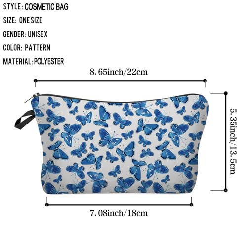 Blue Butterfly Cosmetic Bag Cute Small Makeup Bag Travel Toiletry Organizer Zipper Pouch Blue Butterfly Birthday Present for Butterfly Lovers Women Friends