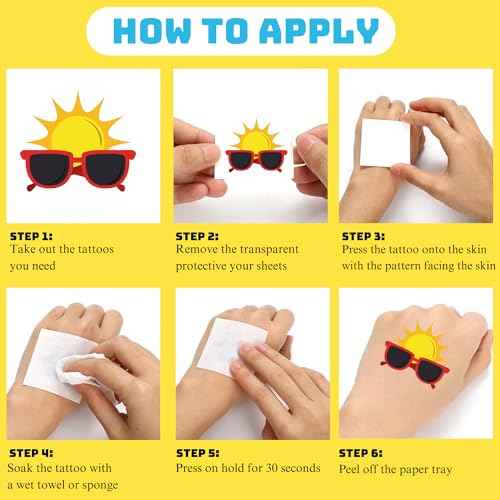 50 PCS Summer Party Temporary Tattoos for Kids, Hawaiian Luau Themed Tattoos for Birthday Party Supplies Pool Party Tropical Beach Tattoo Stickers for Kids Boys Girls Party Bag Filler