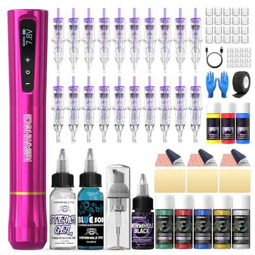 Wormhole Tattoo Gun kit Wireless Tattoo Kit Complete Wireless Tattoo Pen Kit 1,000mAh Battery Capacity with Regular & UV Fluorescent Tattoo Ink Tattoo Supplies for Eyebrow