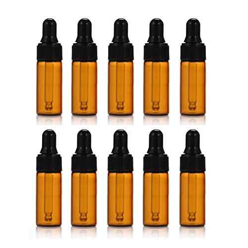 Simple-e 10pcs 5ml 1/6oz Amber Mini Glass Bottle Amber Sample Vial Small Essential Oil Bottle with Glass Eye Dropper + 1pc Glass Clean Cloth + 1pc 3ml dropper (10)