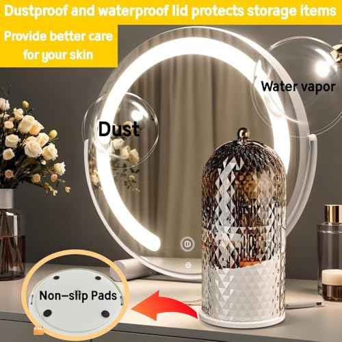Makeup Brush Holder with Lid£¬Makeup Brush Storage Box with Diamond Pattern£¬360 Rotating Waterproof and Dustproof Beauty Brushes Storage for Vanity Bathroom,White