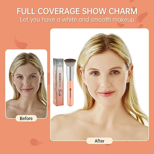 Foundation Brush, HEYMKGO Flat Top Kabuki Foundation Brush for Liquid Makeup, Professional Synthetic Makeup Brushes for Blending Liquid Powder or Cream Beauty Face Makeup Tools