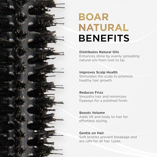 COCCO Black Series Ceramic Boar Brush S4, Hair Styling Brush with Dual Bristle Technology, Ceramic-Coated Barrel, Ergonomic Design