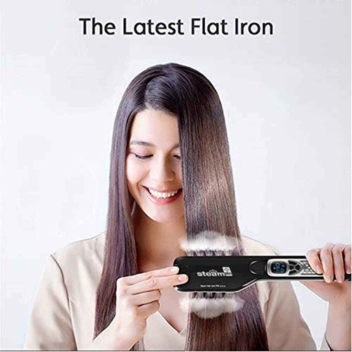 Hair Straightener with Steam,Salon Professional Nano Titanium Ceramic Steam Flat Iron with Removable Comb+Digital LCD+5 Level Adjustable Temperature+Auto Temperature Lock (Black)