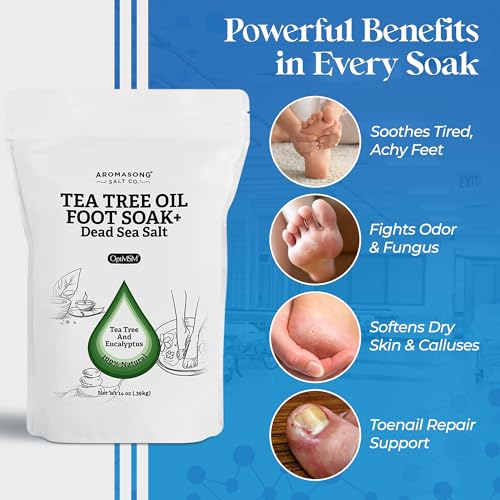Aromasong Tea Tree Foot Soak with Magnesium Flakes and Dead Sea Foot Soaking Salts - Pedicure Tea Tree oil foot Soak for Dry Cracked Feet-Athlete's Callus Remover- Eliminates Odor- Packaging may vary