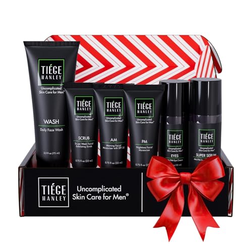 Tiege Hanley Skin Care Set for Men, Anti Aging Routine, System Level 3, Daily Face Wash, Facial Scrub, Two Moisturizers, Eye Cream, and Serum for Healthy, Hydrated Skin, Men¡¯s Skin Care, 6 Piece Kit