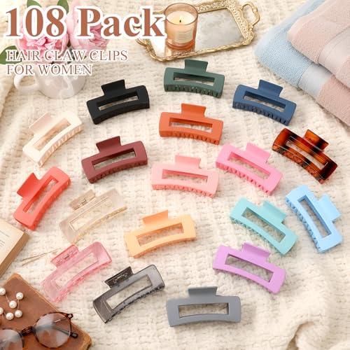 Hoteam 108 Pcs 4.1 Inch Large Hair Claw Clips Bulk Rectangular Big Hair Claws Matte Nonslip Banana Clip Plastic Barrettes for Women Gifts Accessories, 18 Colors