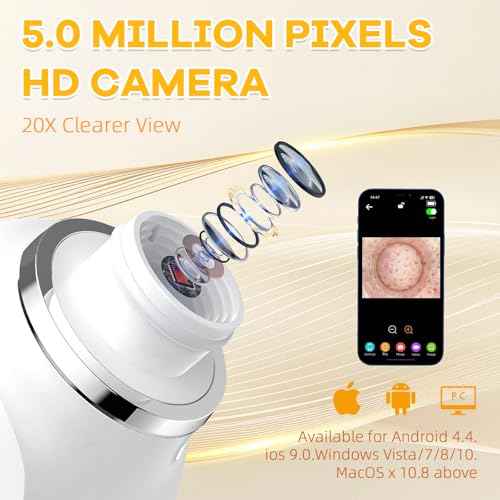 2025 Pore Vacuum with Camerafor, USB Rechargeable Blackhead Remover Vacuum,3 Levels Adjustable Pore Vacuum Blackhead Remover, 6 Suction Heads,Face Vacuum Pore Cleanser for Women & Men