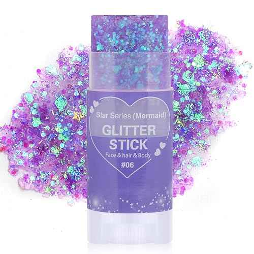 Purple Hair Glitter Stick,Halloween Body Face Glitter Makeup,Mermaid Costume Waterproof Singer Concert Outfits for Women,Mardi Gras Accessories Chunky Glitter Sequins Body Paint for Carnival