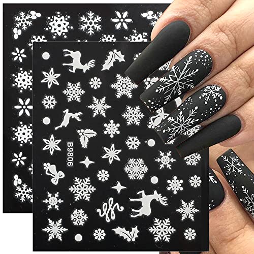 30 Sheets Christmas Snowflake Nail Stickers, Winter Snowflakes Christmas Nail Decals 3D Self Adhesive Nail Art Stickers Xmas Nail Designs White Snowflake Stickers for Nails Decor Women Nail Supplies