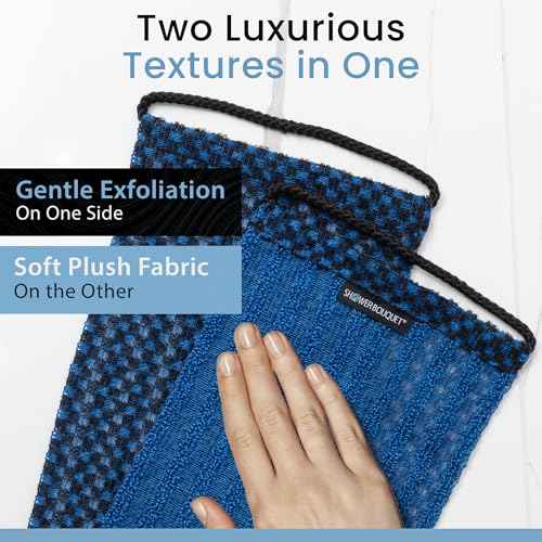 Japanese Exfoliating Washcloth for Back & Body 2-Pack - Charcoal & Silver Ion Exfoliating Towel with Handles - Two-Sided Gentle Exfoliation & Deep Cleanse Body Wash Cloths for Shower - 1 Blue, 1 Green