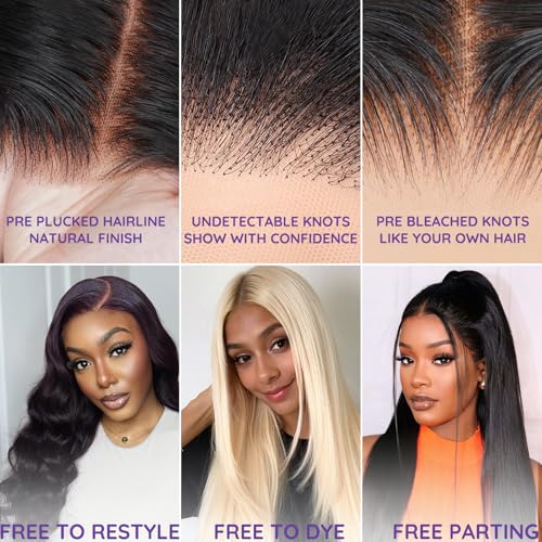 13x6 Lace Front Human Hair Wig, 100% Human Hair 180 Density, HD Lace Frontal Wig, Pre-Plucked Glueless Wigs, 28inch