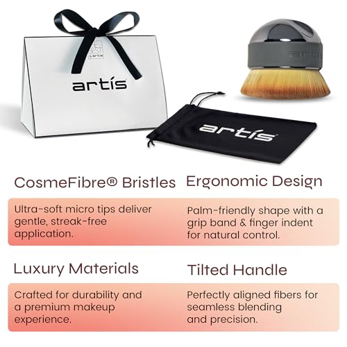 Artis Elite Palm Brush, Mini Palm Brush for Powder Foundation, Self Tanner, Body Makeup, Bronzer & Contour, Ergonomic Dome Shaped Soft CosmeFibre Applicator - Smoke Handle