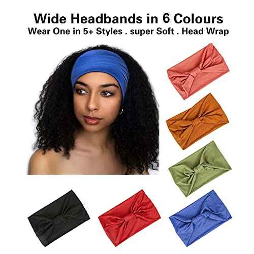 GiLi 6 Pack Wide Headbands for Women Non Slip Soft Elastic Hair Bands Yoga Running Sports Workout Gym Head Wraps, Knotted Cotton Cloth African Turbans Bandana (with 6 Pcs Hair Ties)