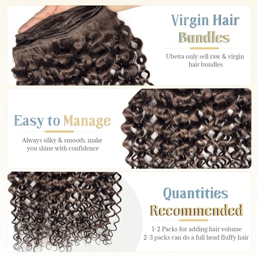 Water Wave Human Hair Bundles Sew in Hair Extensions Real Human Hair Wefts, Chocolate Brown Hair Wefts Extensions Real Human Hair Weave Bundles 22 Inch Burmese Human Hair Weft Curly Bundles 120G