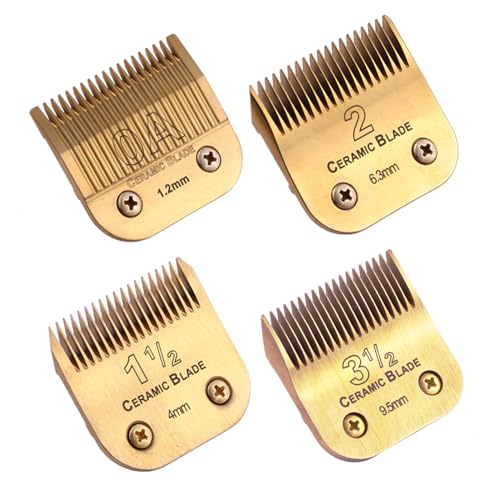 Professional Detachable Replacement Ceramic Blades Set,Cut Length,Compatible with Andis AGC,BDC,BGC,MBG Series/Oster Classic 76/Star-Teq/Power-Teq/A5 Clipper (1.2MM-9.5MM 4PACK) Golden