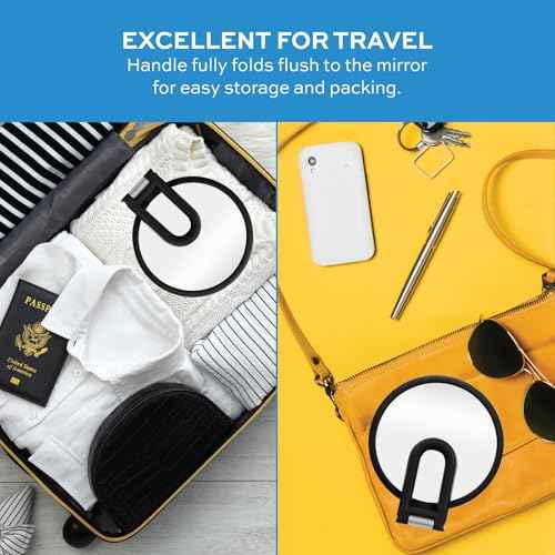 ForPro Professional Collection Premium Magnifying Handheld Mirror, 1X/15X Magnification Hand Mirror, Folding Adjustable Handle, for Makeup, Travel, Black