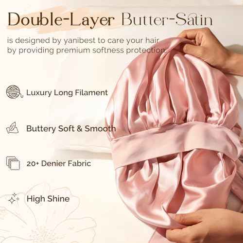 YANIBEST Silk Bonnet for Sleeping Women Adjustable Double Layer Satin Bonnet Reduce Friction Prevent Frizz Natural Curly Hair