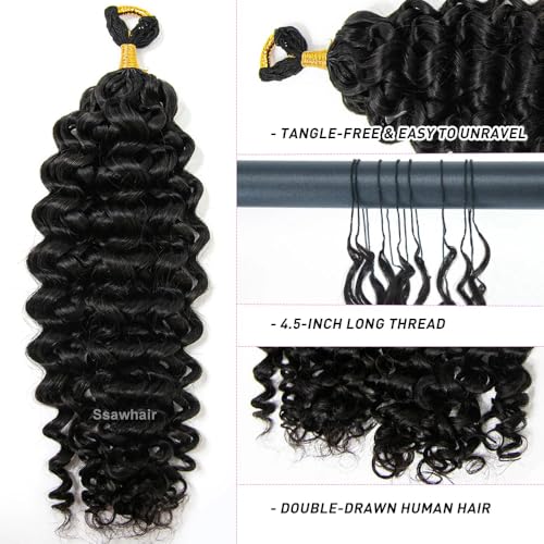 Spanish Curly Feather Crochet Boho Hair For Braiding Pre-Separated Water Wave Human Hair Long Cord Pre-Looped Reusable Feather Crochet Hair Extensions 16Inch 50g 60Strands