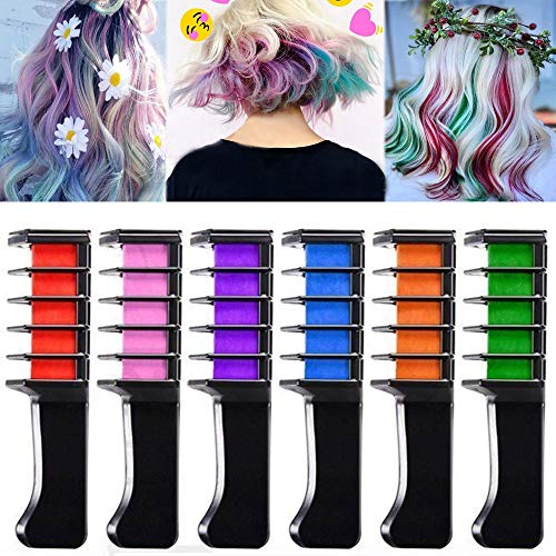 EBANKU Temporary Hair Chalk Comb, 6 Color Washable Hair Chalk Set for Girls Kids Gifts on Cosplay DIY Halloween Christmas Birthday Party Children's Day