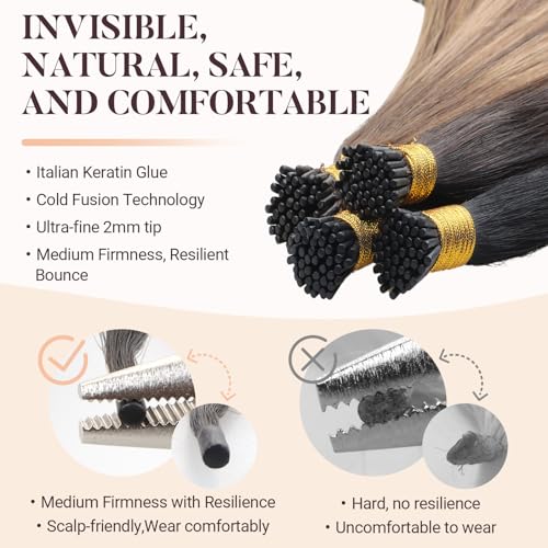 MAXITA I Tip Hair Extensions Human Hair,Jet Black 100g/50s 18 Inch, Comfortable Wear, 100% Remy Human Hair, Real Human Itip Keratin Hair Extensions