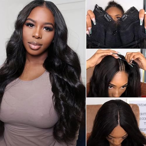Body Wave V Part Wig Short Brazilian Virgin Human Hair Wigs For Black Women Thin Part Wig Glueless Clip In Half Wigs Upgrade U Part Wig Beginner Friendly No Sew In No Glue 24inch
