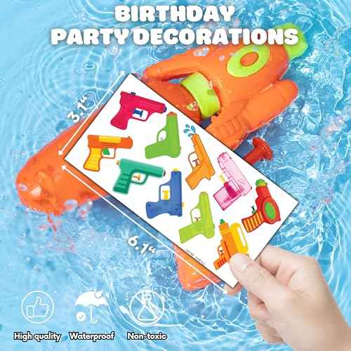 100 PCS Pool Summer Water Gun Temporary Tattoos Sticker Beach Themed Birthday Party Decorations Favors Supplies Gifts Girls Boys Water Game Cute Tattoo Songkran Festival School Reward