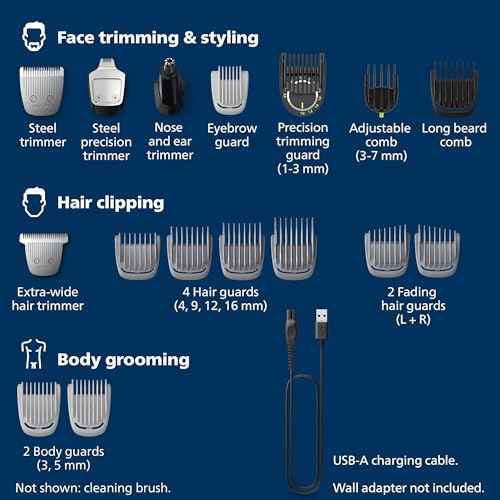 Norelco Philips Multigroom 7000 Series, All-in-One Trimmer, Beard Trimmer and Hair Clipper, 19-Piece Men's Grooming Kit for Beard, Head, Hair, Body, and Face, Soft Pouch, MG7910/49