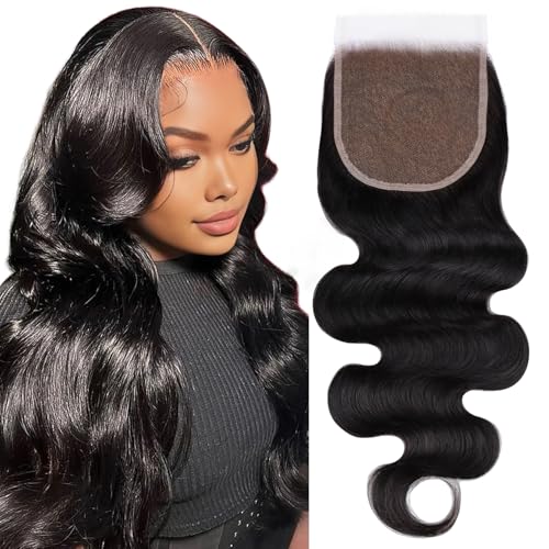 Lashey 5x5 SKINLIKE Real HD Lace Closure Body Wave, 0.10mm Ultra-Thin Human Hair Closure Pre Bleached Knots Pre Plucked Invisible Hairline 14 Inch Natural Black