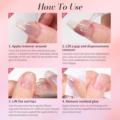 Curvlife New 3 IN 1 Nail Glue Remover Pen, Nail Glue Remover For Press On Nails, Click&Remove Pen Design, Not for Gel Polish Base Coat, For Fake Nails Debonder Adhessive Remover Acetone-free, 2pcs,5ml