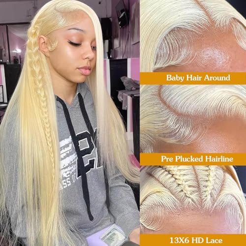 613 Lace Front Wig Human Hair 13x6 Transparent Lace Straight 613 HD Lace Frontal Wig Blonde Wig Human Hair Pre Plucked with Baby Hair 22 Inch 200 Density