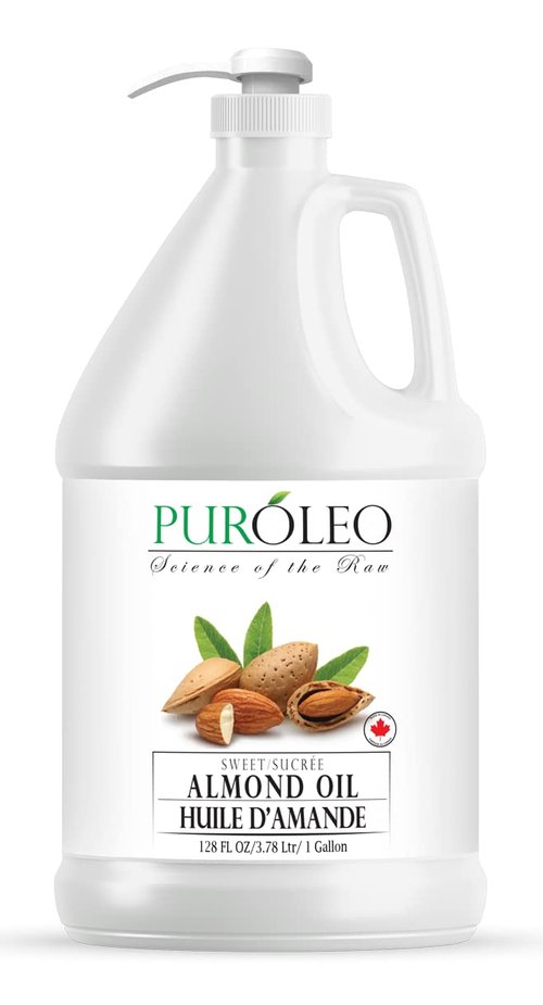 PUROLEO Sweet Almond Oil 128 Fl Oz/3784 ML (Packed In Canada) Pure Almond Oil for Skin, Hair, & Body | Organic Carrier Oil & Body Oils For Women