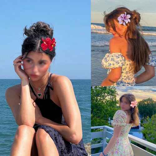 Generic 6 Colors Artificial Flower Hair Clips, Bohemian Flower Hairpin Hawaiian Hairpin for Seaside Holiday, 3.5 Inch Bridal Hair Bobby Pins Headwear for Women Girls(Twin Flowers)