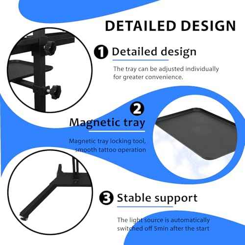 Salon Multifunctional Dual Stands Tattoo Workstation with LED Tattoo Light& Wheels with Universal Wheels Tattoo Equipment for Tattoo Beauty and Hair Salon Studio