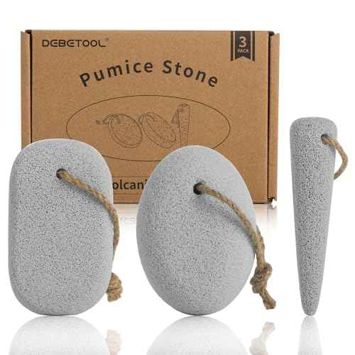 Pumice Stone for Feet Dead Skin Removal - 3-Pack Natural Volcanic Pumice Stone Set (Round, Oval, Cone) with Hanging Rope & Travel Box | Hard Skin & Callus Remover for Heels, Toes,