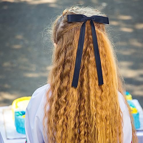 Hair Accessories, Black Red Milky White Navy Blue Tassel Barrette Clips and Long Tail French Bows for Women Girls, Gift for Birthday/Party/Show/Christmas
