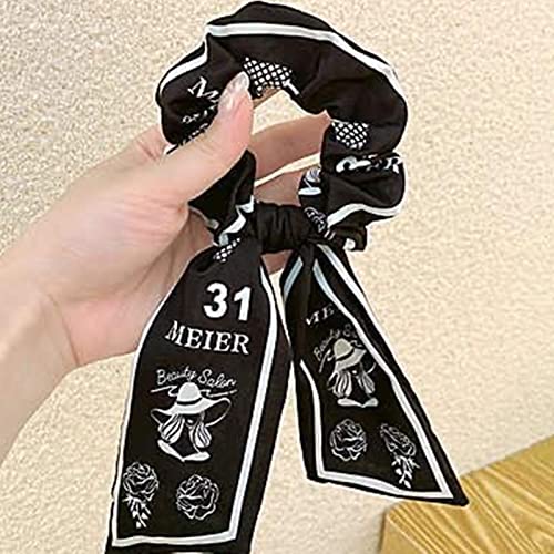 women's bow hair scrunchies vintage temperament hair tie hair rope (black)