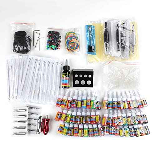 Solong Tattoo Complete Tattoo Kit 4 Pro Machine Guns 54 Inks Power Supply Foot Pedal Needles Grips Tips Carry Case TK453-US