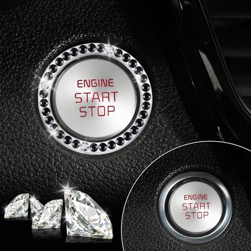 LivTee 2 PCS Crystal Combinatorial Rhinestone Car Engine Start Decoration Ring, Push to Start Button Cover Sticker, Bling Car Interior Accessories for Women, Automotive Decals, Light Blue
