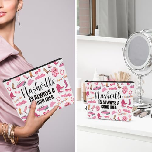6PCS Nashville Travel Makeup Bag Nashville Themed Girls Trip Gifts Favors Nashville Travel Lover Gifts for Women Her Travel Cosmetic Bag for Holiday Trip Vacation