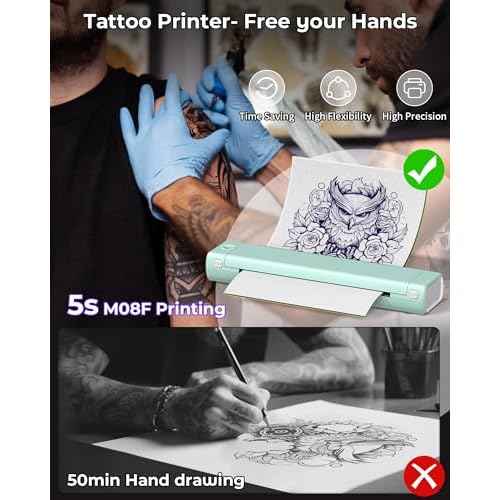 Itari M08F Wireless Tattoo Stencil-Printer - Tattoo Transfer Machine Thermal Copier with 10pcs Transfer Paper, Bluetooth Stencial Printer for Tattooing, Compatible with Smartphone & PC, Green