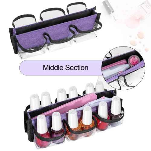 BAFASO Small Clear Nail Polish Organizer Case Holds 12 Bottles (15ml - 0.5 fl.oz), PVC Nail Polish Storage with a Removable Inner Pouch (Bag Only), Purple (Patented)